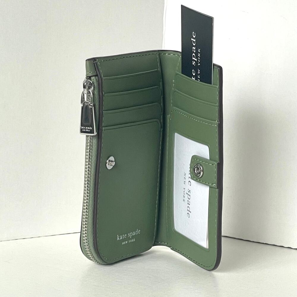 Kate Spade Devin Painterly Bouquet Bifold Wallet Cedar Green Floral - Picture 4 of 8